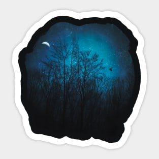 Moody Trees - Night Scene With Tree Silhouettes and Half Moon Sticker